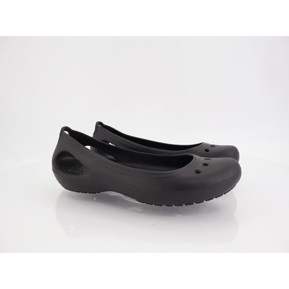 CROCS Womens Kadee Flat Size 6 Black Rubber Ballet Shoe Beach Pool Vented Comfy
